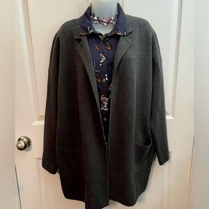 Loft Relaxed Fit Blazer Boyfriend Sweater Gray Open Front MISSES SIZE XL NWT